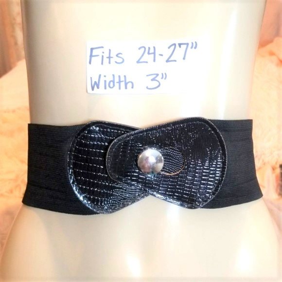 🔆🔅80s 90s Black Leather Retro Punk Goth Grunge Cinch Elastic Belt 24-27"🔆🔅 - Picture 11 of 13